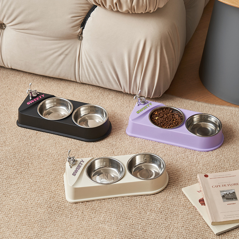 Pet de acero inoxidable doble tazón gato tazón perro tazón antideslizante contra derrumbe pet tazón mariposa para gatos tazón comida perro al por mayor