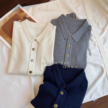 怒推！！原厂纱好穿到爆~老钱气质大簰感金扣Polo领针织衫女秋033