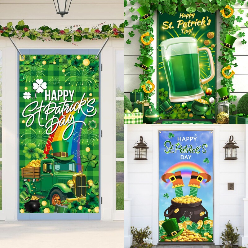 Qzb Cross-Border St. Patrick's Day Shamrock Door Curtain Green Festival Decoration Door Cover Flag Background Hanging Cloth Qzb Cross-Border St. Patrick's Day Shamrock Door Curtain Green Festival Decoration Door Cover Flag Background Hanging Cloth