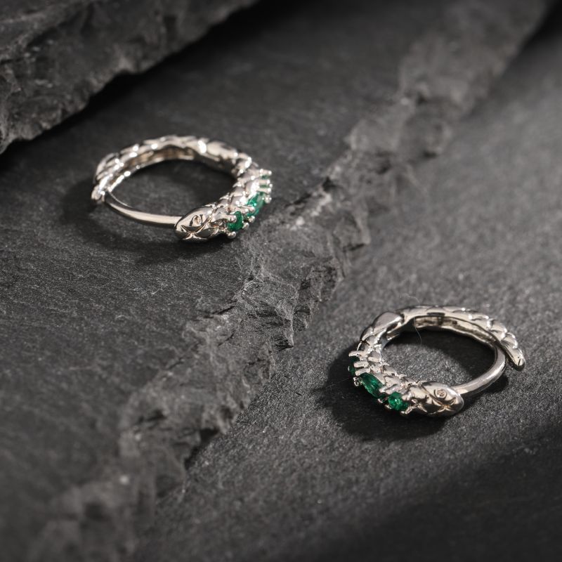 Snake Earrings For Men With Green Zircon Inlay High End Accessory_voghion.com
