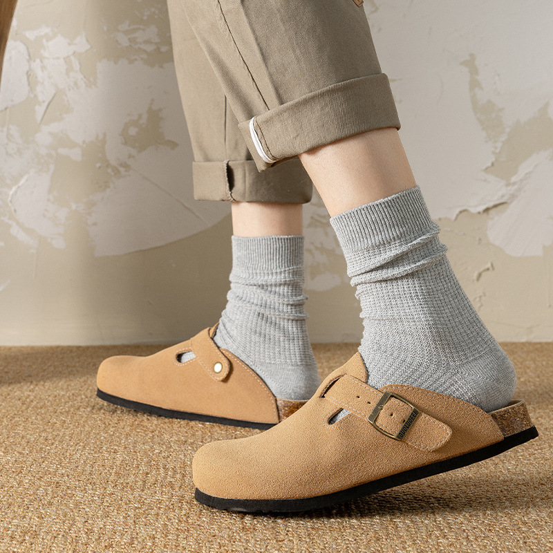 Men's Waffle Socks Trendy Solid Color Japanese Style Thick Double-Needle Workwear White Socks Slouch Socks Mid-Tube Cotton Socks