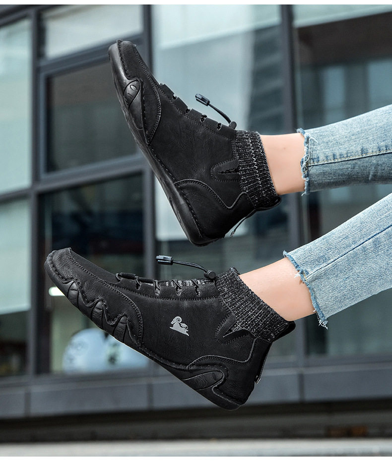 Bốt Martin cổ cao LDECK cổ vừa, thun co giãn, đế bằng, form unisex — C8007 kaki, C8007 màu xám, C8007 màu đen, C8007 đen M (kiểu lót nhung) chi tiết 24