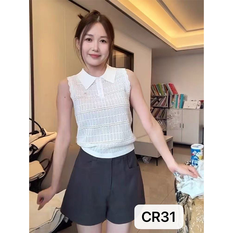 French Hollow Lapel Vest Summer Wear Design Lace Splicing Sleeveless Wool Knitted Top Women's Clothing French Hollow Lapel Vest Summer Wear Design Lace Splicing Sleeveless Wool Knitted Top Women's Clothing