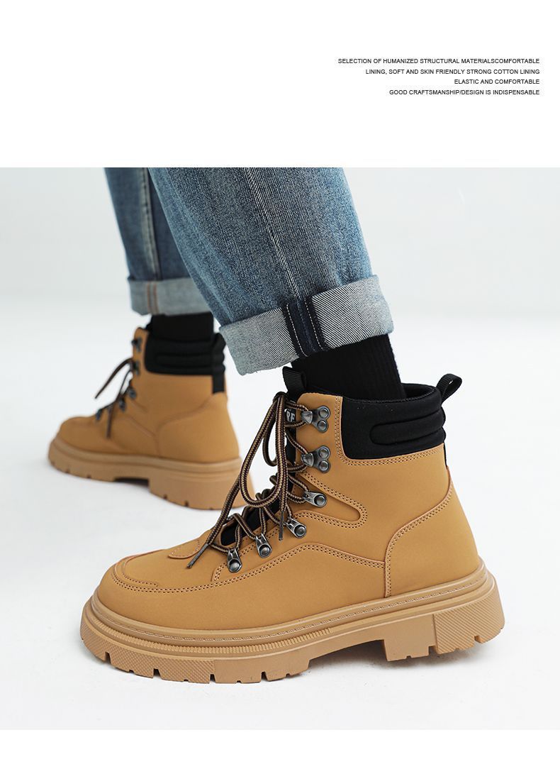 ShoeGlobe Men's Martin 2025 Autumn Winter New High-top American Retro Work Outdoor Waterproof Wear-resistant Hiking Boots Cotton_voghion.com