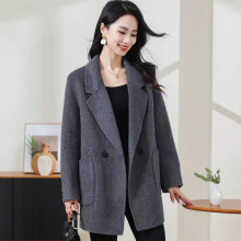 福利大衣 西装领廓形大衣中长款加厚骆驼绒羊毛呢子一手长外套