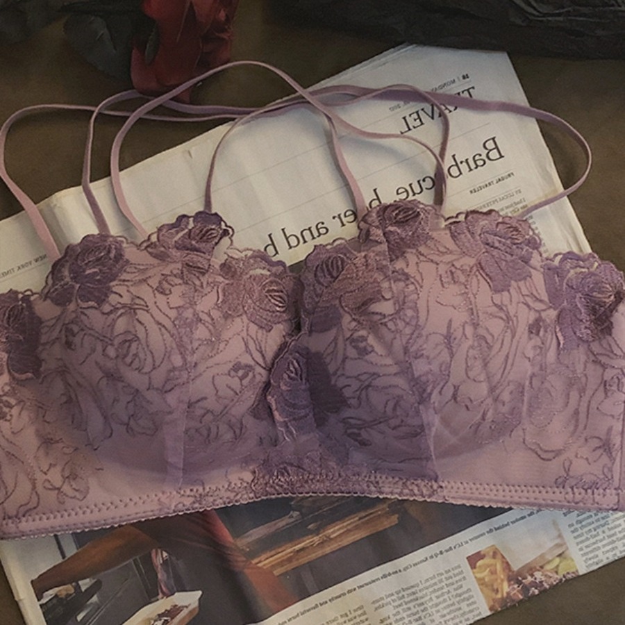 8219 Encaje sexy bordado floral sin anillo de acero, soporte superior, ropa interior anti-caída, pecho, sujetador ajustable de recolección grande