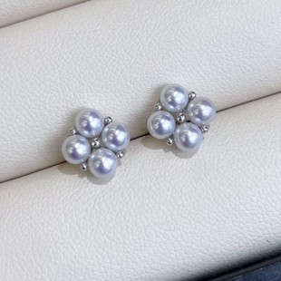 Pt900 Accessories Multi-Bead Small Earrings Fresh Style Everyday Versatile Ladylike Elegant with 3-3.5 Bead Accessories Without Beads