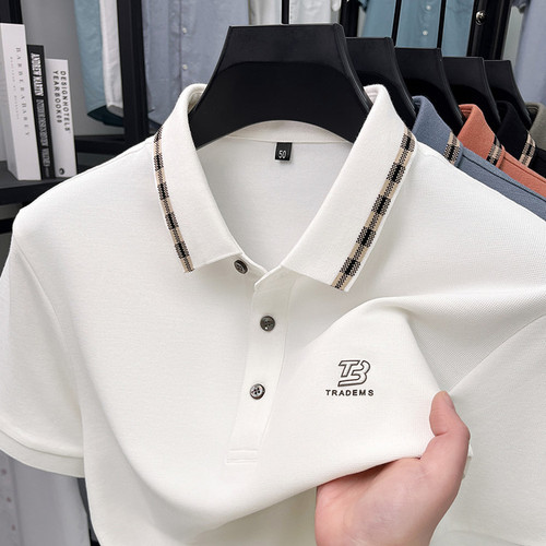 Summer Men's Silk Short Sleeve T-shirt 2025 New High-Quality Trendy Business Casual Collared POLO Shirt