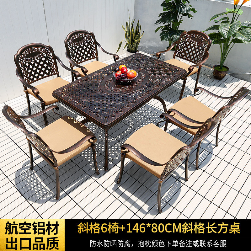 [수출 품질] 대각선 6 의자 + 146*80cm 대각선 직사각형 테이블