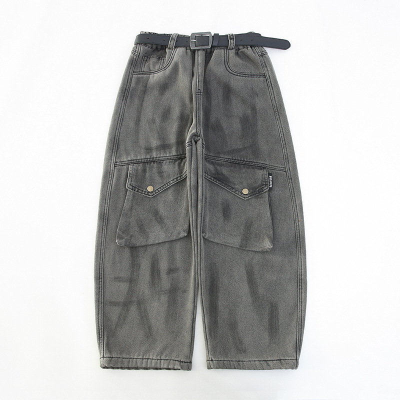 소녀 기모 청바지 2024 년 가을과 겨울 새로운 큰 어린이 원피스 벨벳 더러운 바지 어린이 겨울 두꺼운 양말 바지