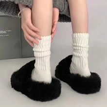 粗线袜子女秋冬款白色中筒堆堆袜女灰色长筒袜针织毛线小腿袜