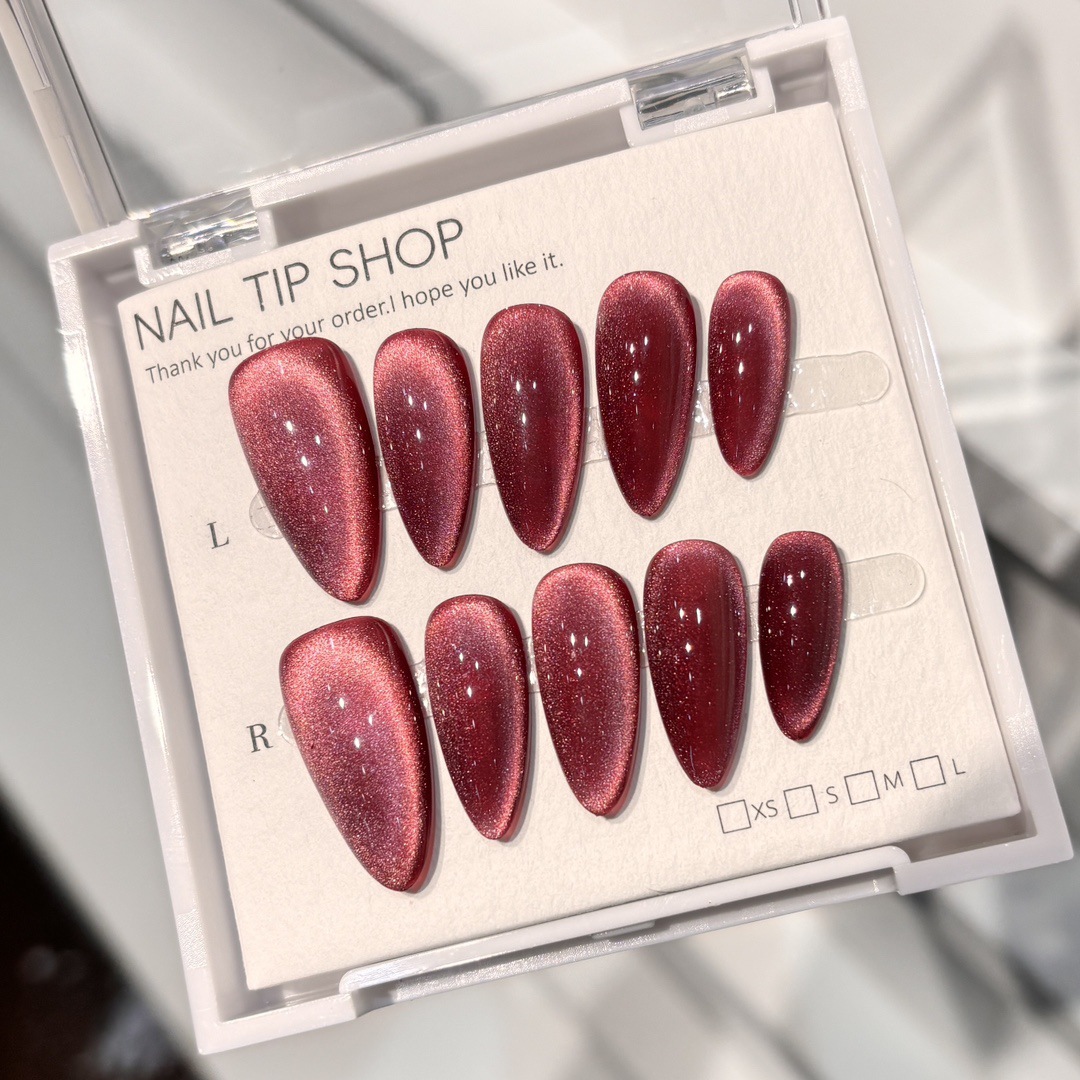 Cherry Color Pure Hand-worn Armor White Finished Solid Color Cat's Eye Nail Art Patch for Removing Fake Nails Autumn and Winter