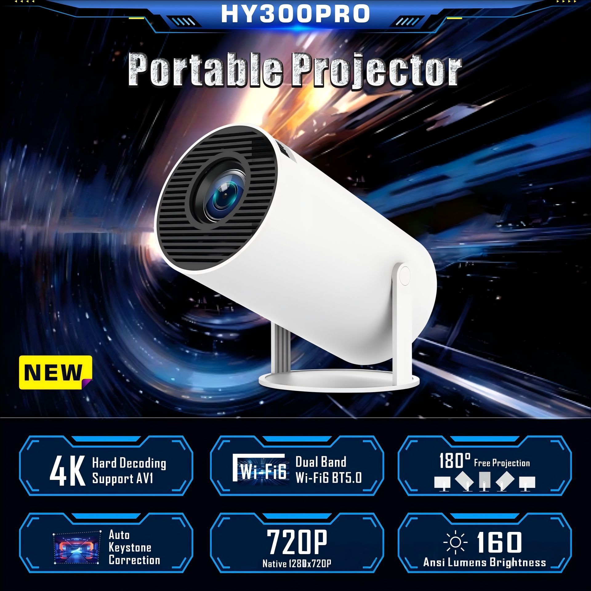 Cross-Border Genuine Barrel New Hy300Pro Hd Android H713 Portable Mini 4K Projector Home Wall Projection