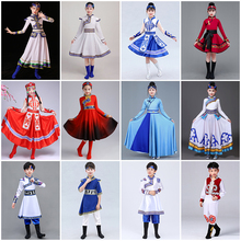 六一蒙古服族儿童女蒙古族舞蹈演出服蒙族服饰女童民族服装蒙古福