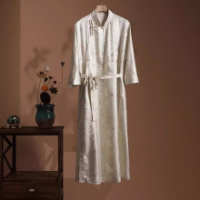 真丝织锦缎新中式连衣裙女高级感桑蚕丝织金中国风改良旗袍裙长裙