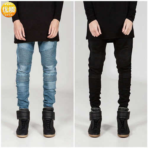H Pants Men's WIS Amazon Pleated Motorcycle Cross-border Trendy Brand Slim-fit AliExpress eBay Stretch Jeans