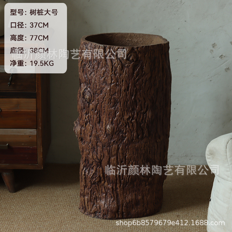 imitación de tocón de cemento maceta de flores de plantación verde silenciosa plantación de flores de suelo hotel residencial gran jarrón retro paisaje decoración ornamental