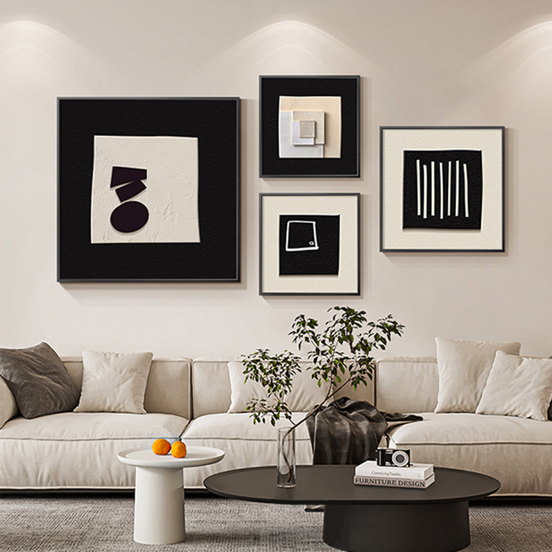Black and White Art Minimalist Restaurant Decorative Painting Abstract Living Room Hanging Painting Antique Sofa Background Wall Mural Advanced Sense Black and White Art Minimalist Restaurant Decorative Painting Abstract Living Room Hanging Painting Antique Sofa Background Wall Mural Advanced Sense