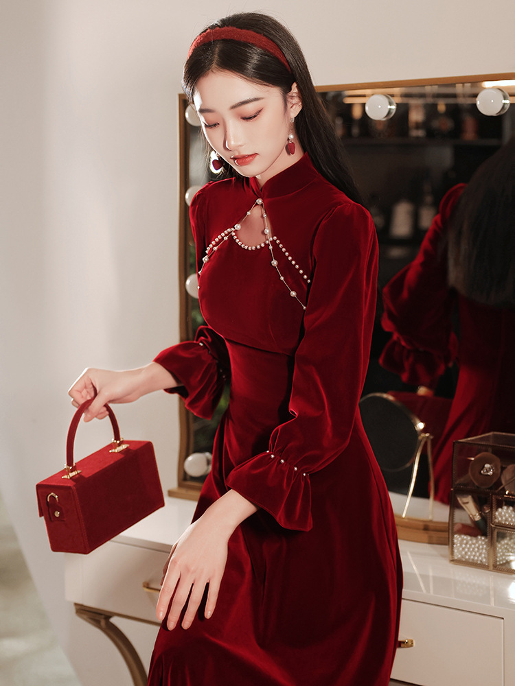 Qipao Dress Engagement Wedding Dress Women Wine Red Chinese Velvet Winter | eBay Qipao Dress Engagement Wedding Dress Women Wine Red Chinese Velvet Winter | eBay