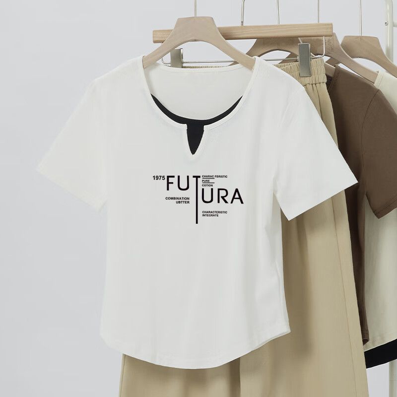 プラスサイズ 2025 アメリカンレトロお腹カバー半袖 Tシャツ女性の夏服太った女の子痩身 Tシャツ甘くてスパイシーなトップ|undefined