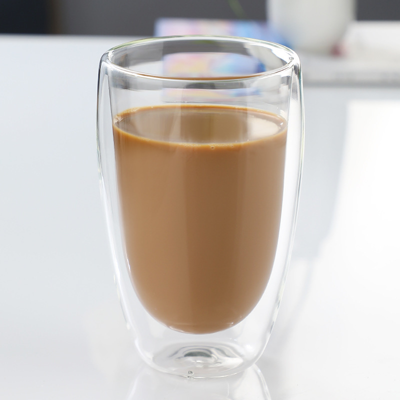 Taza de doble capa en forma de huevo simple y transparente para el hogar, taza de té de flores de café con leche transparente, taza de vidrio de borosilicato