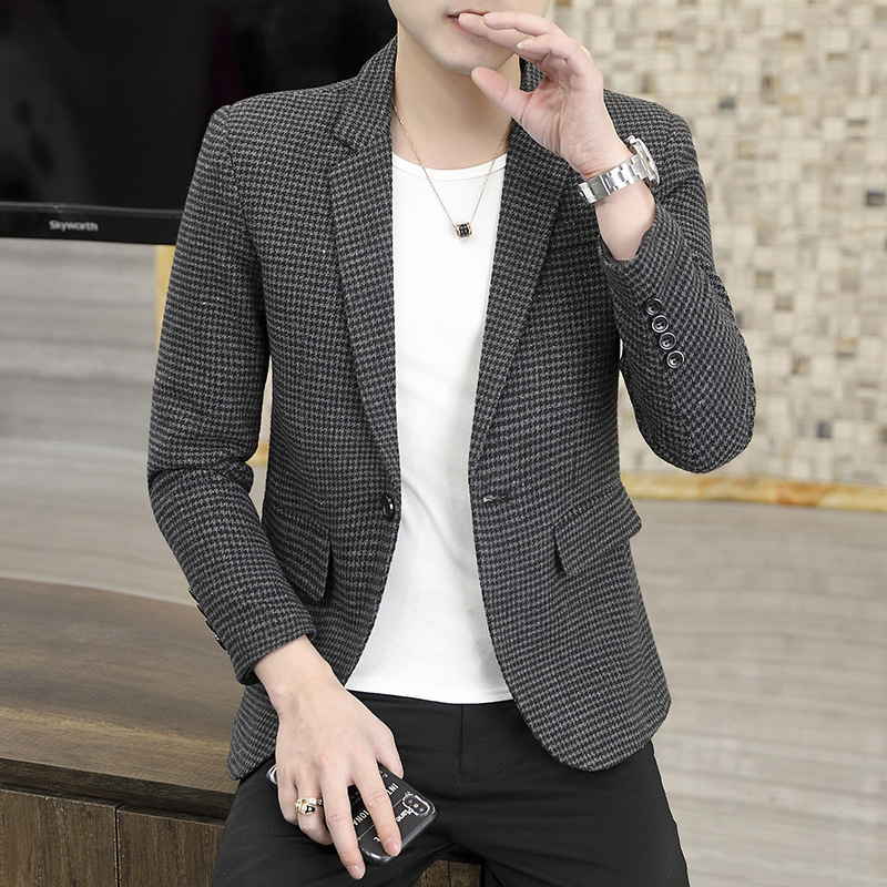 Spring and Autumn New Men's Casual Suit Jacket Korean Style Slim Handsome Plaid Small Suit Student Single Suit Trendy Spring and Autumn New Men's Casual Suit Jacket Korean Style Slim Handsome Plaid Small Suit Student Single Suit Trendy