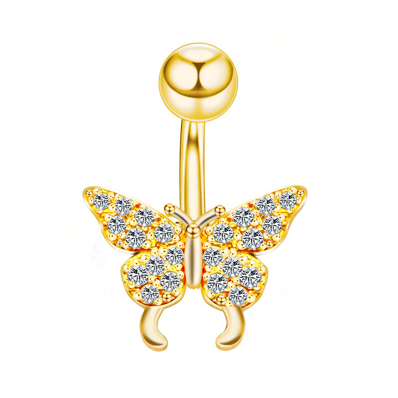Piercing nombril papillon en zircon et acier inoxydable_voghion.com