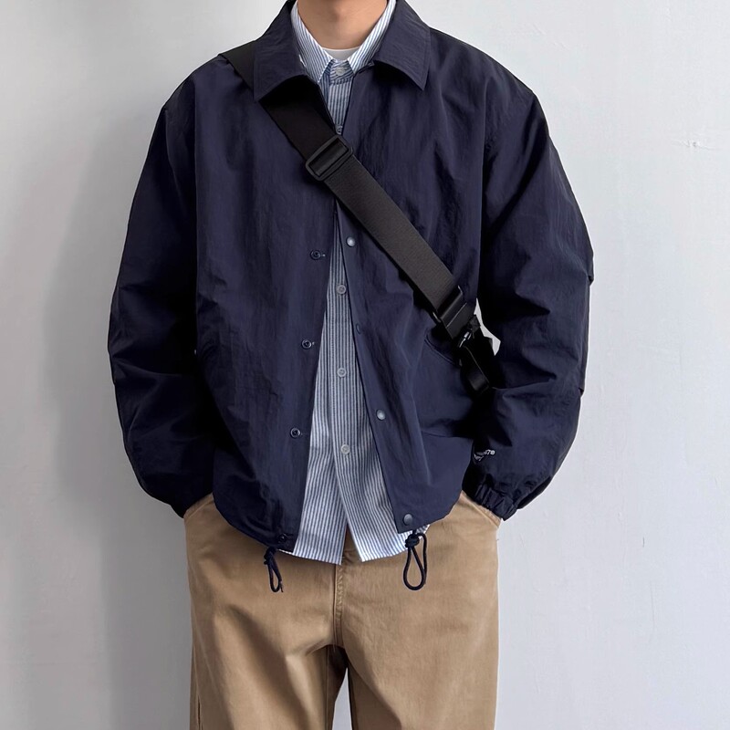 Factory Japanese Retro Loose Casual Lapel Coach Jacket Versatile Solid Color Simple Spring and Autumn Workwear Jacket Trendy