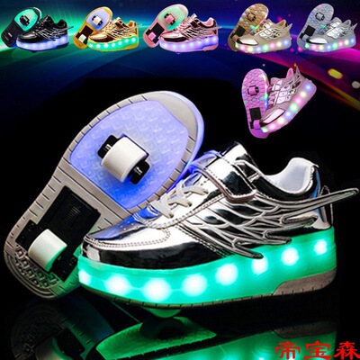 LED Heelys girl children Skating gym shoes Boy student invisible deformation Wheel shoes adult the skating shoes