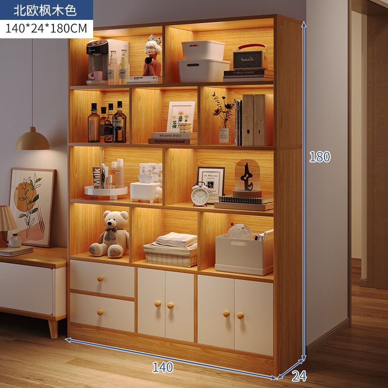 Estante de libro de piso integrado contra la pared almacenamiento y exhibición armario de almacenamiento imitación de madera sólida armario doméstico con puerta de gabinete