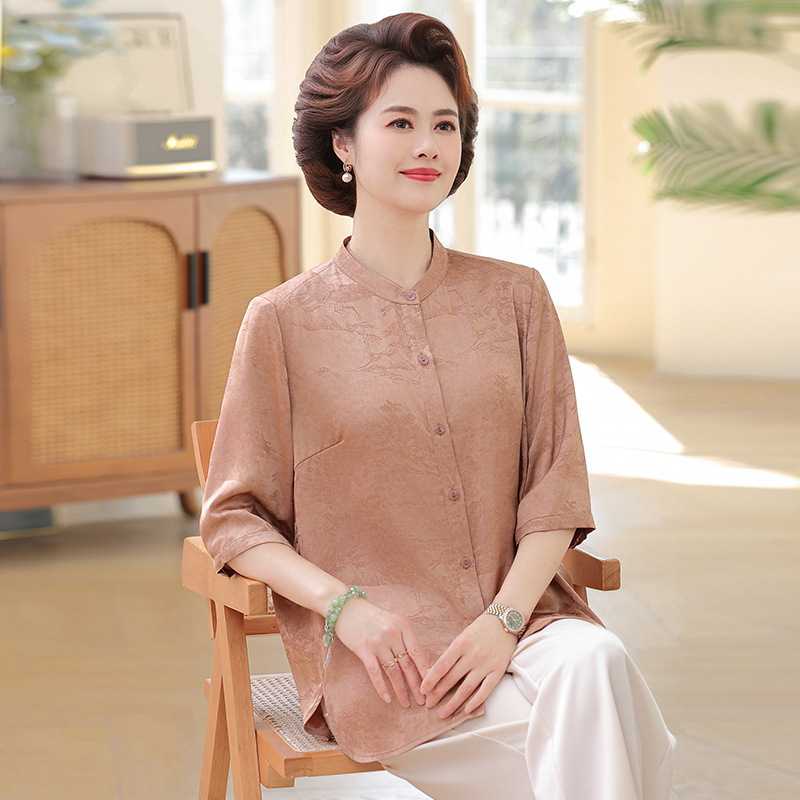 Mother's Day Summer Fashion Age-reducing Shirt Top Middle-aged and Elderly plus size Women's Clothing Grandma Casual Western Style Shirt