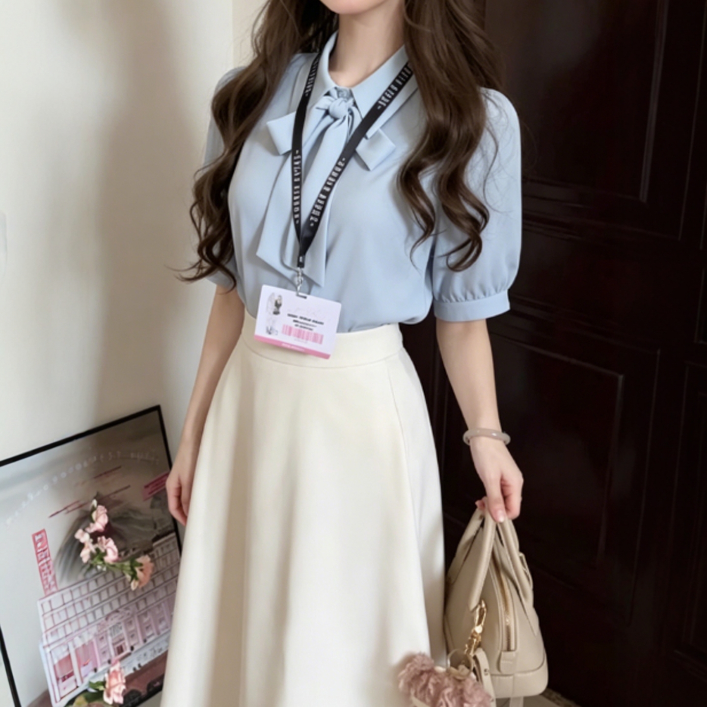 Blue shiffon summer professional shirt