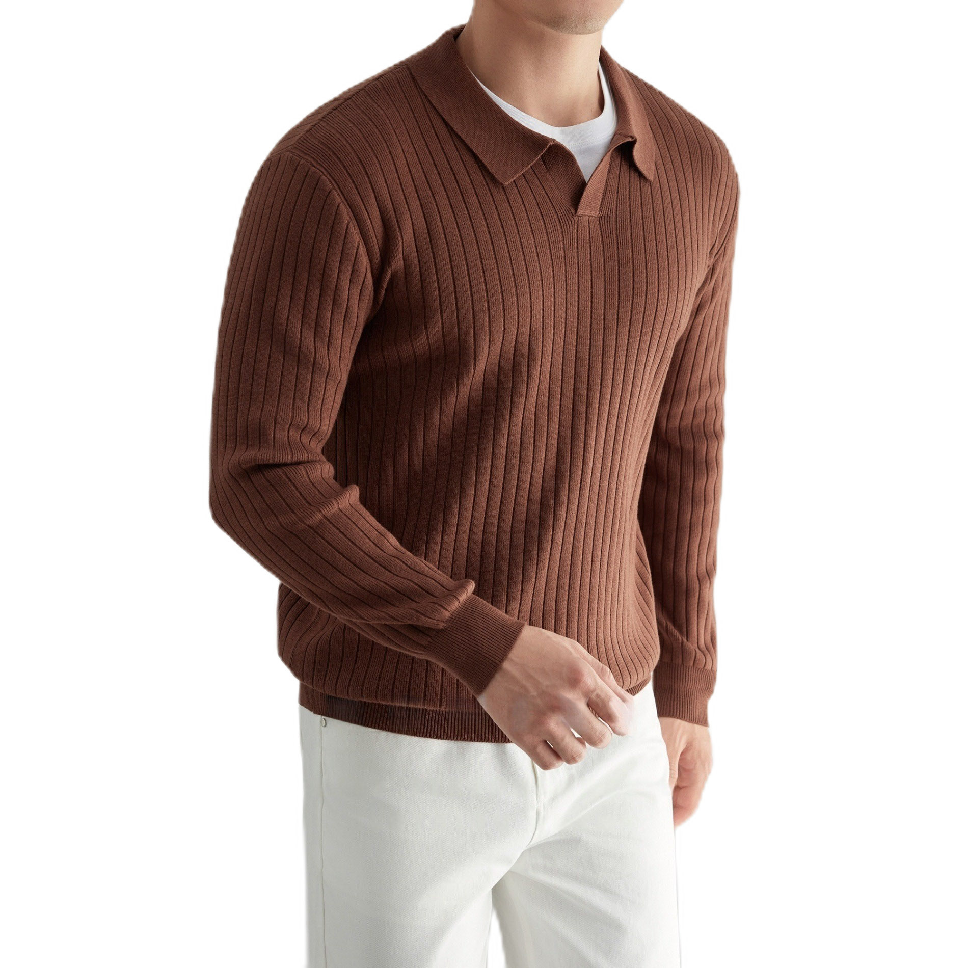 Explosiones transfronterizas de tamaño grande europeo polo camiseta collar V camiseta de punto suéter hombre viejo viento primavera y otoño fábrica al por mayor