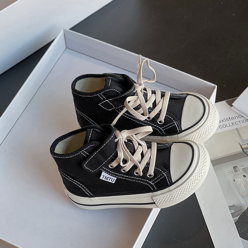 Children's high-top canvas shoes 2024 spring new small, medium and large boys and girls student sneakers Korean style breathable sneakers trend