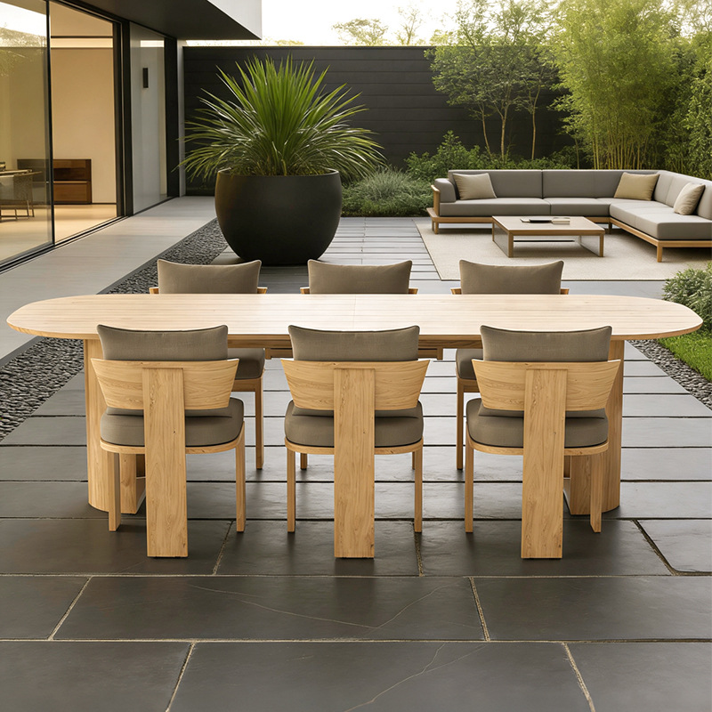 Mesa y sillas de madera maciza al aire libre patio villa jardín terraza impermeable anticorrosivo al aire libre alojamiento residencial hotel de teca muebles de alta gama image 4