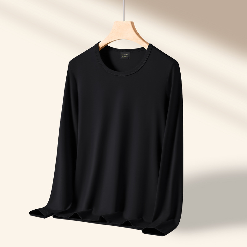 50番手シルク調モダール] メンズインナーシャツ 2025年新作 丸首 秋冬 長袖Tシャツ 薄手 おしゃれ|undefined