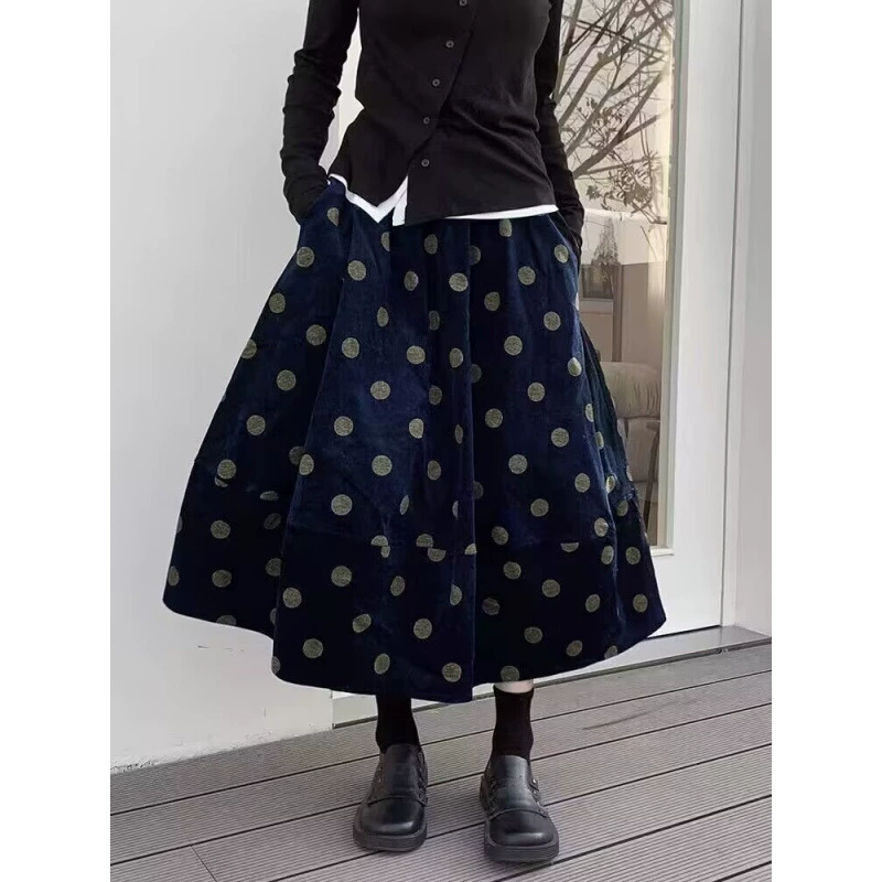 Ретро вельветовая юбка вельветовая юбка женская весна и лето точка зонтик юбка с высокой талией