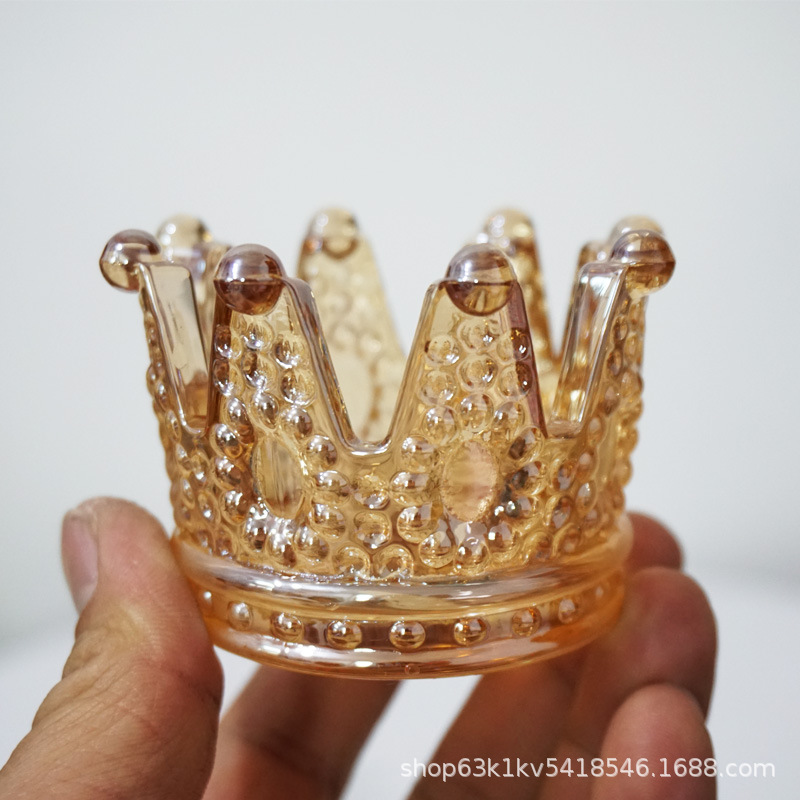 Vaso de cristal dorado tipo corona, portavelas de lujo o recipiente para joyas, decoración romántica