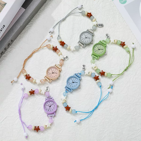 Digital dopamine-enhancing, brightening, pull-string woven watch for exams, cute and niche for girls, junior and senior high school student wristwatch
