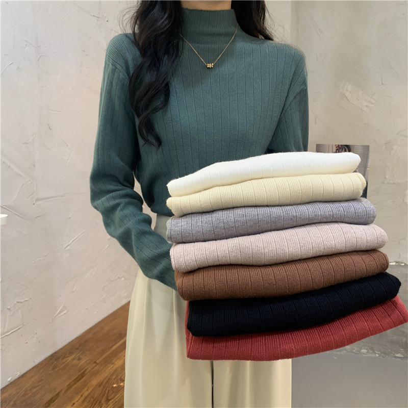 商品详情图_咖色针织衫女设计感小众2022年秋冬新款半高领长