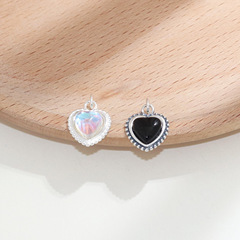 S925純銀桃心瑪瑙掛件DIY手工水晶串珠手鍊項鍊吊墜配件飾品材料