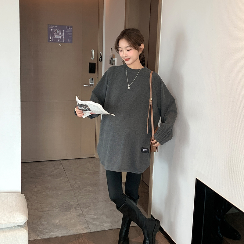 New Korean Version Maternity Wear Fashion Fleece Quality Fabric Round Neck Maternity Top Thick Thermal Undershirt Loose