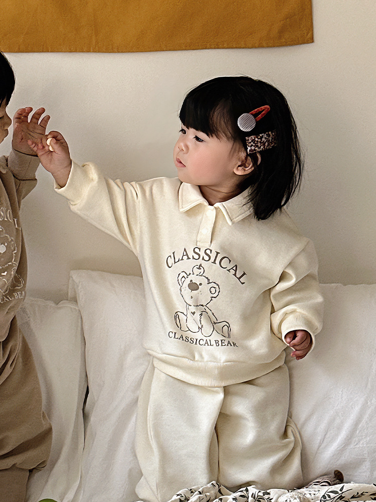 24 primavera nueva ropa para niños coreanos, traje de suéter con cuello de polo para niños, traje de hermana y hermano, traje de hermano y hermana, traje de salida de estilo de moda