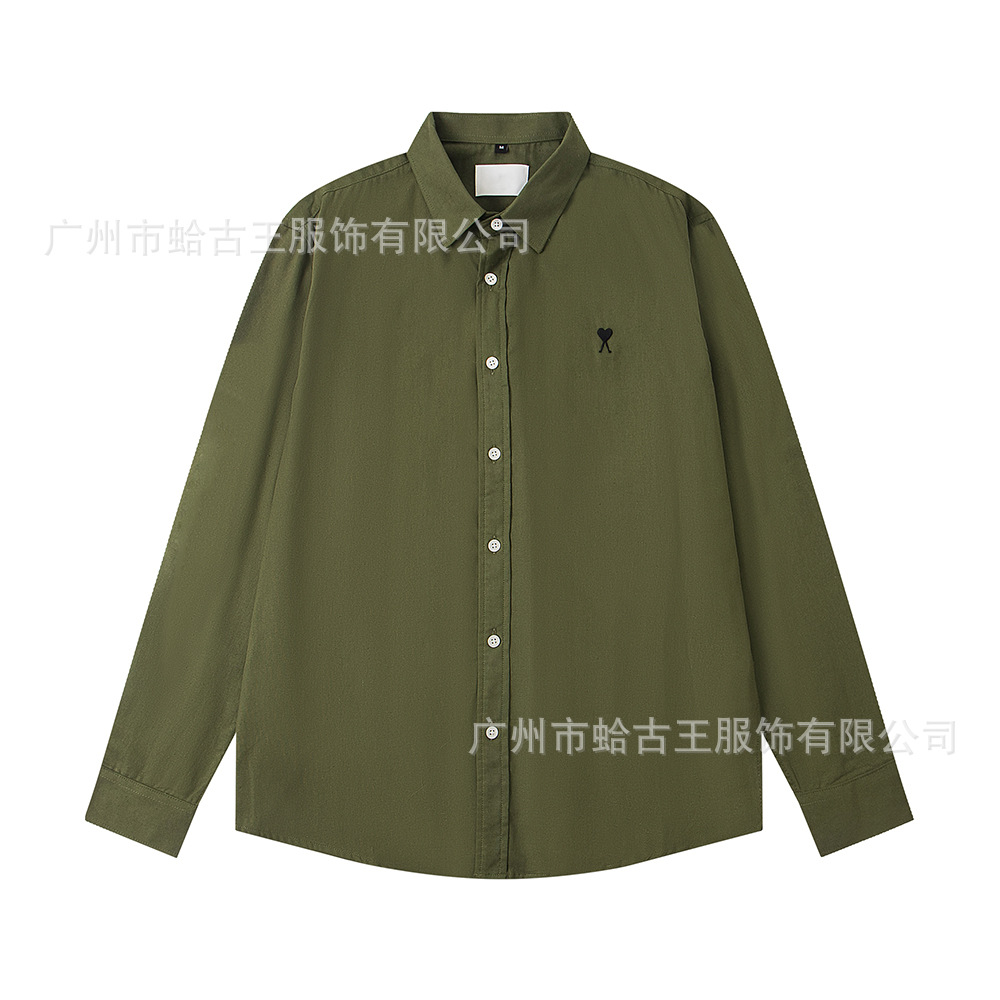 AMI CLAMS小愛刺繍綿シャツ男女モデル襟付きカジュアル長袖格子縞色上着