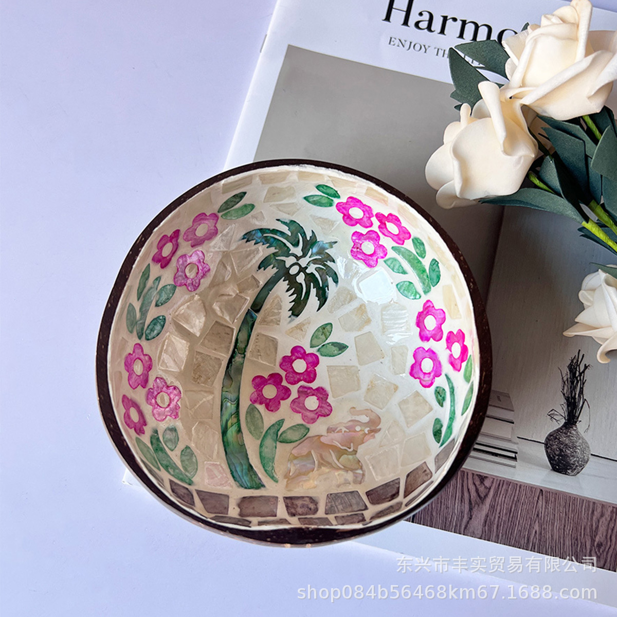 로즈 레드 코코넛 나무 코끼리 모델