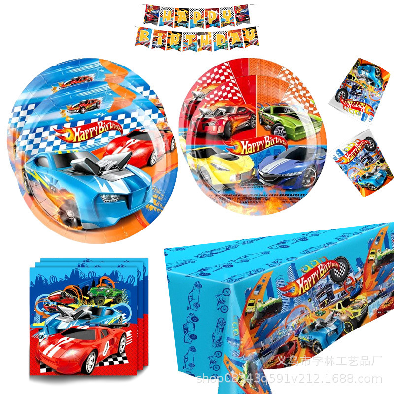 Racing Party Decoration Hot Wheels Tableware suit Paper Plate Paper Towel Tablecloth Racing Birthday Products Racing Party Decoration Hot Wheels Tableware suit Paper Plate Paper Towel Tablecloth Racing Birthday Products