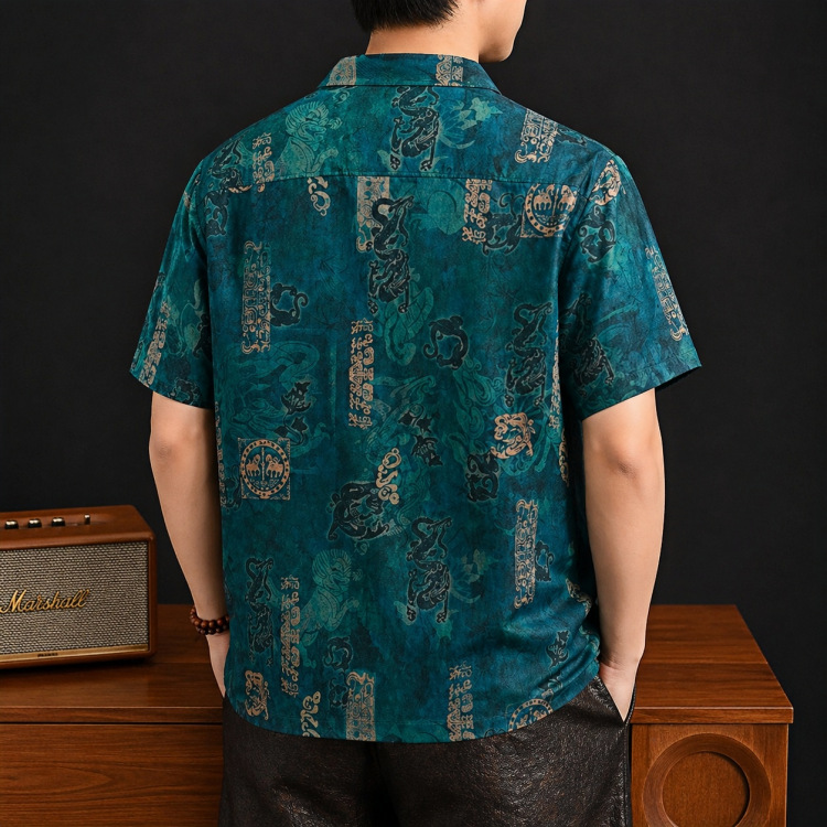 Áo polo nam tay ngắn lụa tơ tằm Mulberry Silk hai mặt cổ bẻ — Xanh da trời8898 chi tiết 8