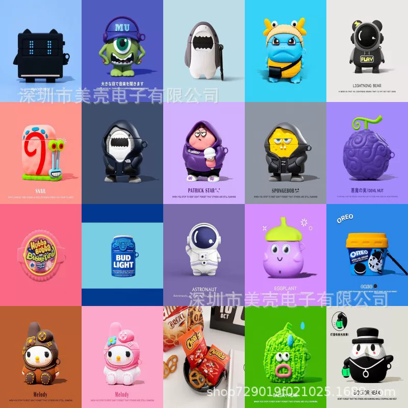 Apple, cartoon trend compatible headphones, print, bluetooth, 2/, pro2