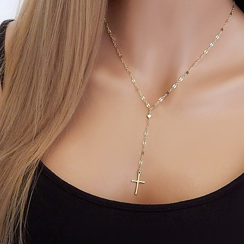 European and American Cross-border Jewelry Fashion Personality Simple Necklace Vintage Cross Diamond Pendant Collarbone Necklace European and American Cross-border Jewelry Fashion Personality Simple Necklace Vintage Cross Diamond Pendant Collarbone Necklace