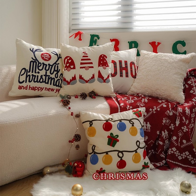 クリスマスインスタイル装飾刺繍枕クリスマスパーティー漫画ホリデーギフトクッションリビングルームソファベッド|undefined